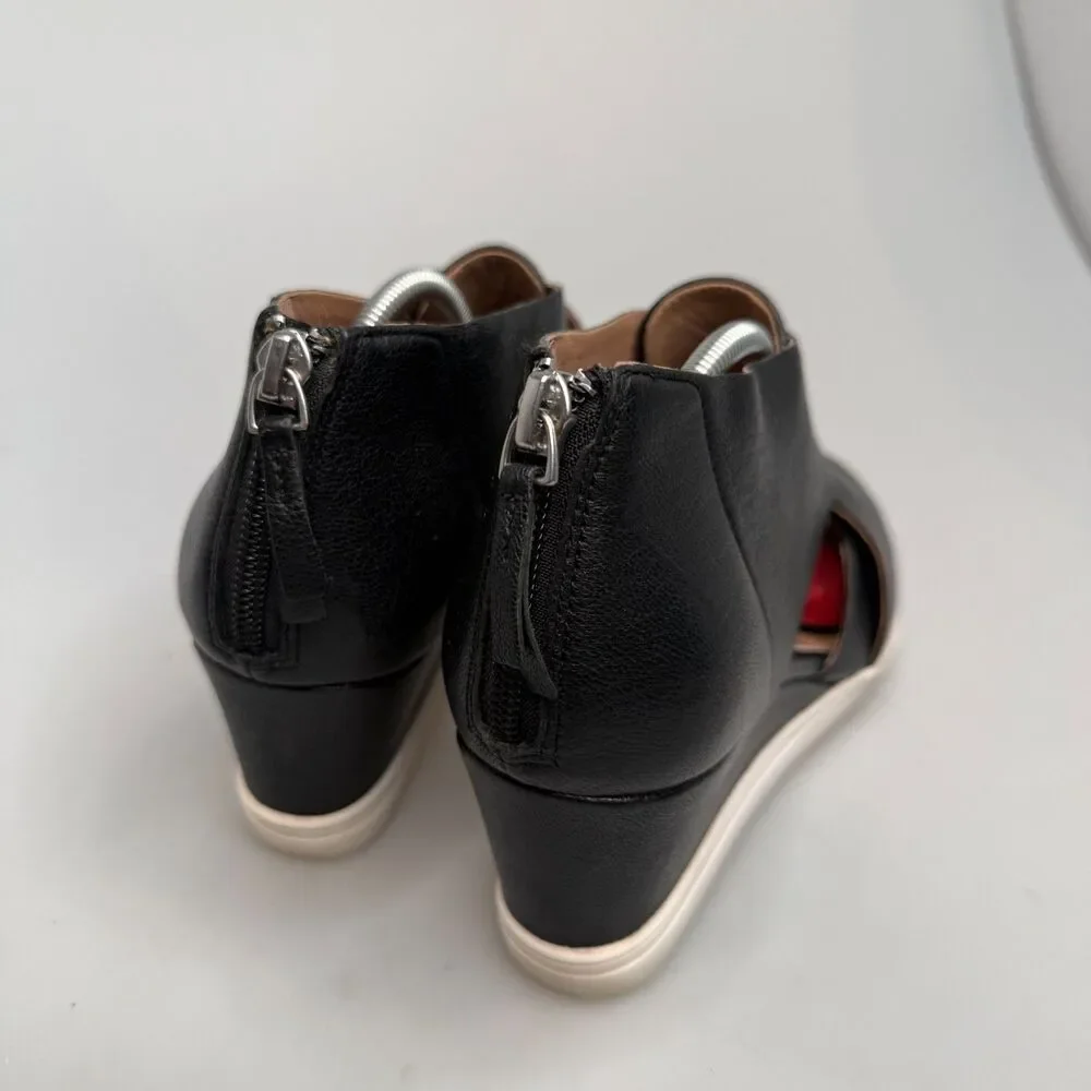 Linea Paolo Freshton Women's 7.5 Black Leather Wedge Sneaker Boots EUC